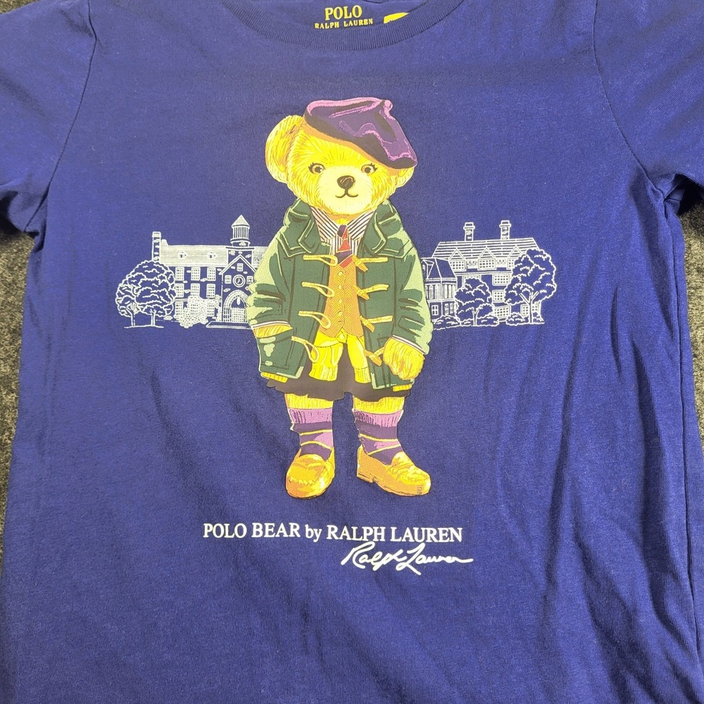 Polo Ralph Lauren Kids Blue Long Sleeve Polo Bear Graphic T-Shirt Size 6 120